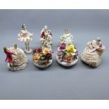 Mixed Lot: Irish Dresden and other porcelain figures, together with Royal Albert Country Rose