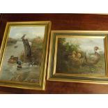 JOHN MACE, ONE SIGNED AND ONE MONOGRAMMED, TWO OILS ON BOARD, Ducks and Ducks with Kingfisher,