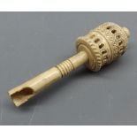 Unusual Oriental Bone container with pierced surround joining a screw in stem, (A/F), 4 ½” long