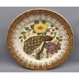 Fischer of Budapest Cabinet Plate decorated with central peacock amongst foliage and geometric