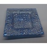 20th century blue art glass dish, 12” square