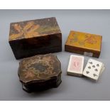 Mixed lot: two late 19th or early 20th century painted softwood card cases and a further small