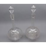 Pair of Edwardian fern cut decanters, 11” high including stoppers