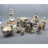 Mixed Lot: late 19th and early 20th century continental figures and vases, to include crinoline