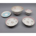 Mixed Lot: two 18th century tea bowls and saucers (one A/F); further slop bowl and single saucer,