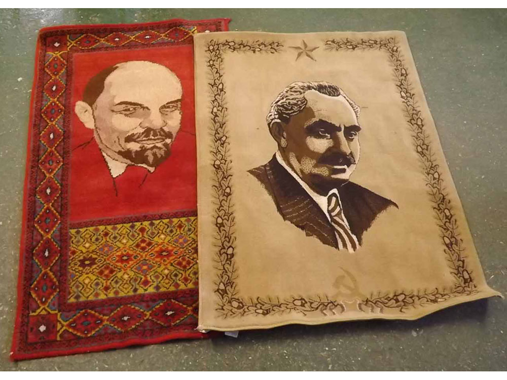 Of Communist interest two woollen wall hangings, one depicting Georgi Dimitrov, first communist