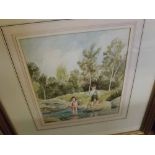 W K BLACKLOCK, SIGNED AND DATED 1915 LOWER LEFT, WATERCOLOUR, River scene with Children, 8" x 7"