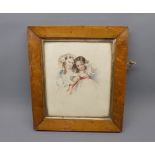 19TH CENTURY ENGLISH SCHOOL WATERCOLOUR, The Two Sisters, 8" x 7" in maple frame