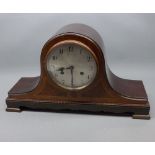 Edwardian mahogany cased Napoleon hat mantel clock, with brass movement, 18" wide