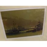 GORDON HALES, SIGNED WATERCOLOUR, INSCRIBED VERSO "Boats in the Upper Pool of London", 7" x 10"