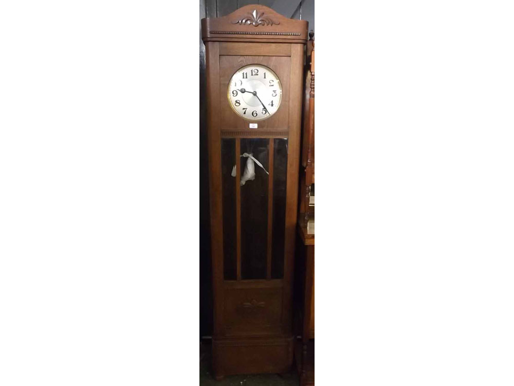 Early 20th century oak long case clock with glazed door and applied cast detail, 82" high - Image 2 of 2