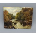 ATTRIBUTED TO THOMAS SPINKS, OIL ON PANEL, River Scene with Waterfall, unframed