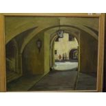 DAVID PEEL?, SIGNED AND DATED 1988 LOWER RIGHT, OIL ON CANVAS, Archway with figures, 25" x 31"