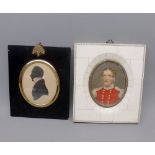 PORTRAIT MINIATURE, OIL OVER PRINT BASE, Portrait of a Colonel, 3" x 2 1/2" together with a 19th