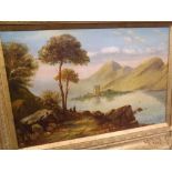 19TH CENTURY ENGLISH SCHOOL, OIL ON CANVAS, A Scottish Loch with Castle, 13" x 20"