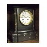 Late 19th or early 20th century black slate and marble mounted mantel clock, 9 1/2" high