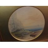 CHARLES STEWART, SIGNED LOWER RIGHT, WATERCOLOUR, Coastal Scene with Figure, 8" diameter