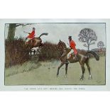 AFTER CECIL ALDIN "Ar never gets off" modern coloured print together with three further hunting