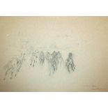 PETER BIEGEL,"The Last Race Cheltenham" charcoal sketch on buff paper, inscribed in pencil to