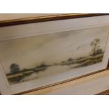 S TRINDER, FRAMED WATERCOLOUR, Broadland river scene, 21" x 9"