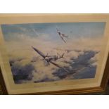 ROBERT TAYLOR, COLOURED PRINT, "Spitfire", SIGNED IN PENCIL TO MARGIN BY DOUGLAS BADER AND JOHNNIE