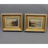 EARLY 20TH CENTURY CONTINENTAL SCHOOL, PAIR OF OILS ON BOARD, Lake scenes, 3" x 5" (2)