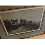 GEORGE FROST (1754-1821, BRITISH), CHARCOAL DRAWING, River scene with cottage, 8 1/2" x 12",