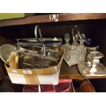 Mixed Lot: various silver plates wares to include cruet stands, cased cutlery, chamber stick plus