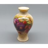 Royal Worcester baluster vase, decorated with painted design of various fruits, signed "Aynton",