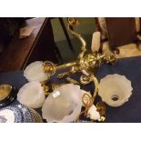Brass four branch ceiling light fitting, and pair of matching wall sconces, and further rise and