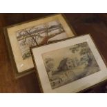 MIXED LOT: 19TH CENTURY FRAMED WATERCOLOUR STUDY, Figure with cattle outside a rural tavern,