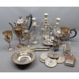 Two boxes: an assortment of various silver plated wares to include tea ware, goblets, cruet stand