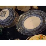 Quantity Winkle & Co Etruscan blue rimmed dinner wares, to include graduated meat plates,