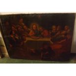 19TH CENTURY OIL ON CANVAS, The Last Supper, mounted but unframed, 33" x 25"