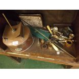Mixed Lot: Gaskell & Chambers copper brewers funnel, together with various cutlery, snakeskin effect