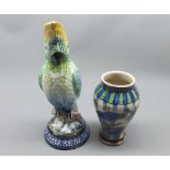 19th century pearl ware novelty vase, formed as a parrot, together with a further small Italian