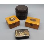 Mixed lot: comprising two small Mauchline ware boxes, further papier m ch box and a turned