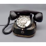 Vintage black Bakelite and brass mounted Belgian bell telephone, marked to base RTT56, approx 5"