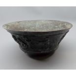 19th century bronze bowl, decorated with a continuous scenes of various classical figures, unsigned,