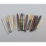 Box of various assorted fountain and other pens