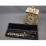Mixed Lot: cased flute and a further ceramic mantel clock (2)