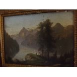 19TH CENTURY OIL ON BOARD, Continental mountain scene, 8" x 6", in gilt frame