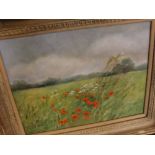 20TH CENTURY OIL ON BOARD, Cornfield, plus further oil over a print, Lady with horse, various