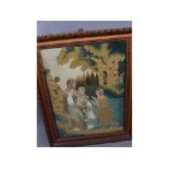 FRAMED 19TH CENTURY NEEDLEWORK AND PAINTED PICTURE, Figures before Christ, 13" x 9 1/2"