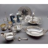 Mixed lot: silver plated wares to include various table baskets, sauce boats, small stem vases,