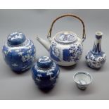 Mixed Lot: Chinese blue and white wares comprising two covered ginger jars, small teapot, further