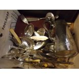 Box of mixed silver plated wares to include various cutleries and other assorted items