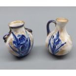 Two small Royal Doulton blue iris decorated miniature vases, largest 2 1/2" high (2)