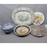 Mixed Lot: George Jones Abbey pattern circular bowl, a Japan flowers meat plate and three further