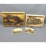 Collection of four Ivorex plaques, decorated with various scenes, Edinburgh Castle, Shakespeare's